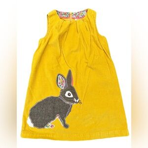 MINI Boden Corduroy Bunny Appliqué Dress Yellow Floral 5 6